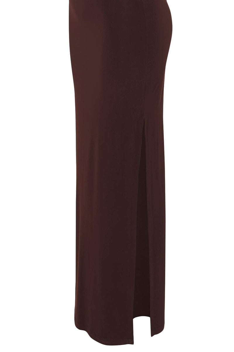 trendyol Brown Gathered Neckline Detail Knitted Long Stylish Evening Dress Evening Homecoming Dress - Image 5