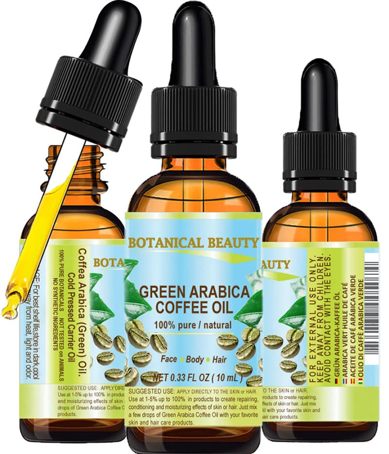 Botanical Beauty GREEN ARABICA COFFEE OIL Brazilian 100% Pure Virgin Unrefined for Face, Skin, Hair, Lip, Nails. Anti - Aging Face Oil (0.33 Fl Oz) - Image 1
