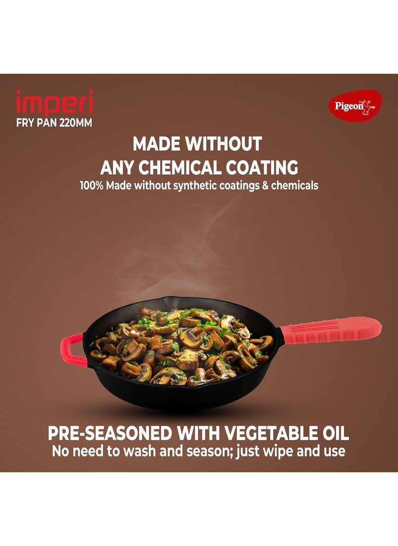 pigeon Pigeon by Stovekraft Pre-Seasoned Cast Iron Cookware 3 Pc Combi (Tawa 25 cm,Fry Pan 22 cm,Kadai with Glass Lid 24 cm) | Pre-Seasoned | Toxin-Free | High Pressure Casting | Naturally Nonstick  - Image 4