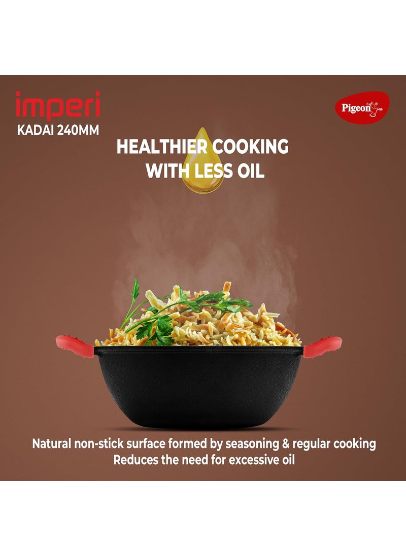 pigeon Pigeon by Stovekraft Pre-Seasoned Cast Iron Cookware 3 Pc Combi (Tawa 25 cm,Fry Pan 22 cm,Kadai with Glass Lid 24 cm) | Pre-Seasoned | Toxin-Free | High Pressure Casting | Naturally Nonstick  - Image 3