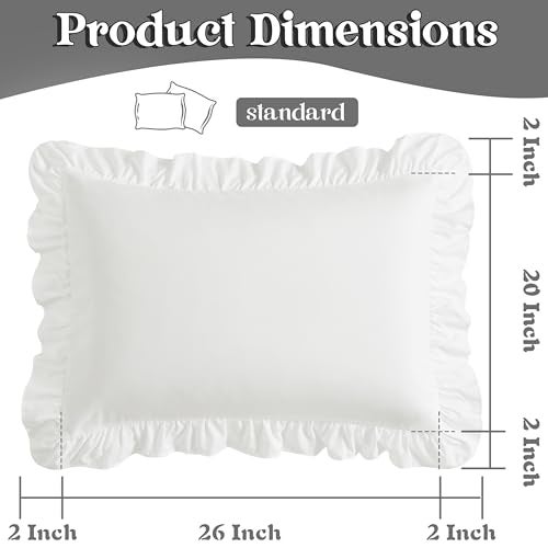 KKJIAF Ruffle Pillow Cases Standard Size Set of 2, Ruffled Pillow Covers with Envelope Closure, Wrinkle Resistant Pillowcases 20" x 26", Ruffled Pillow Shams, White - Image 3