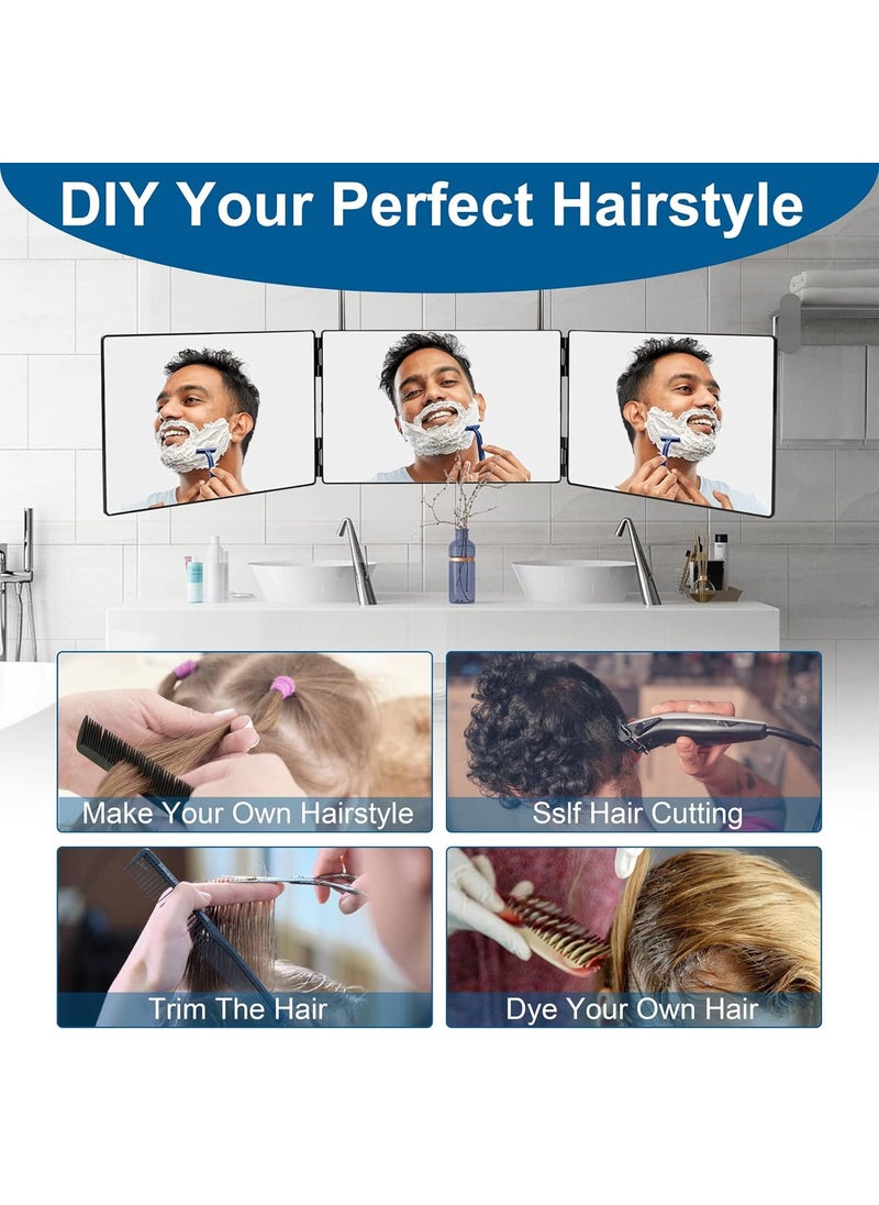 LMZNXCZ with LED Lights 3 Way Mirror for Self Hair Cutting360 Haircuts Mirror Men for Barber Use Toolsto See Back of HeadTri Fold Mirror with Portable Height Adjustable Telescoping Hooks  - Image 2
