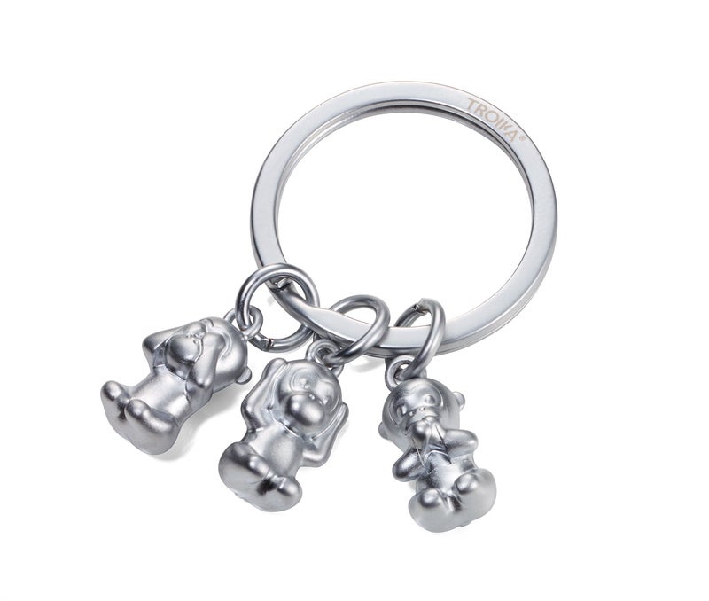 TROIKA THREE MONKEYS – KR17-18/MA – Keyring – emoji monkey – 3 monkeys – See no evil, hear no evil, speak no evil. – keychain, key chain – cast metal– matt – chrome plated – silver – TROIKA-original - Image 5