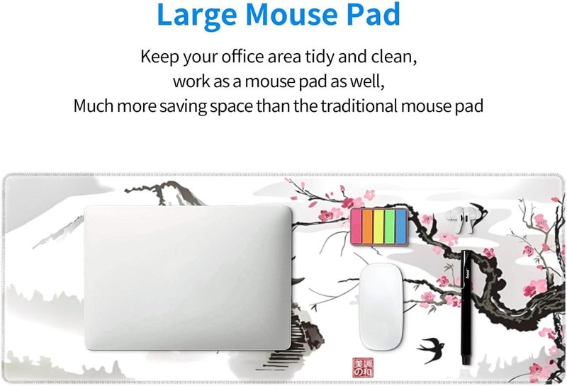 Gaming Mouse Pad XL Pagoda and Plum Blossom Oversized Desk Mat with Stitched Edges - Image 5