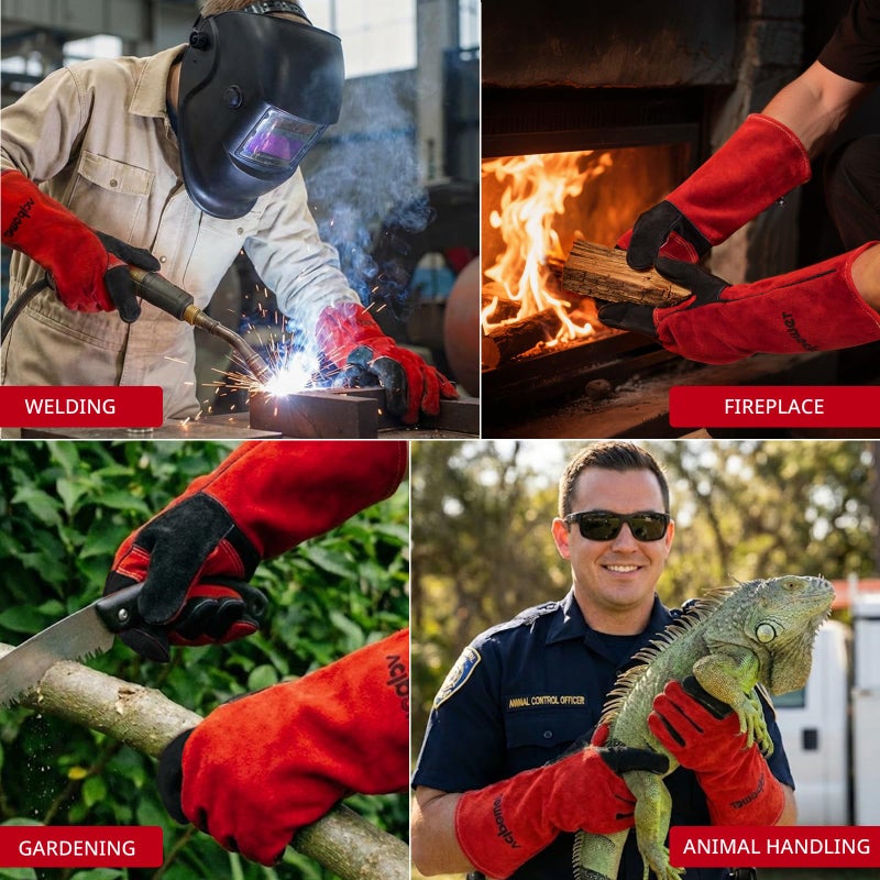 vclpower Welding Gloves 16 Inches 932Â°F Extreme Heat Fire Resistant Leather Forge Gloves for Mig, Tig, Stick, BBQ, Fireplace, Wood Stove, Furnace, Animal Handling, Handling Dry Ice - Safety Work L - Image 4