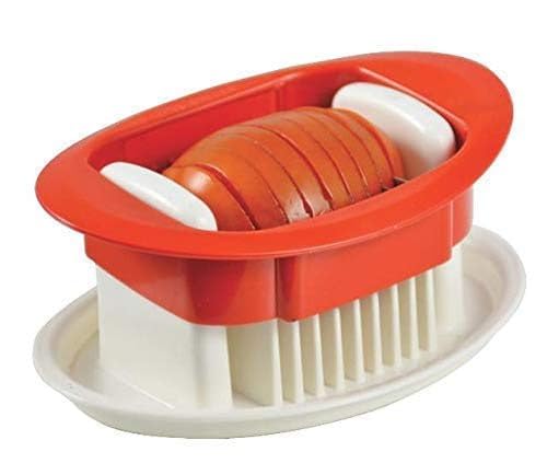 ATETO Tomato Slicer Perfect Tomato OnionPotatoesVegetable SlicerEgg Cutter Salad Maker with Safety Holder Plastic Stainless Steel Slicer CutterPack of 1 Multicolor - Image 1