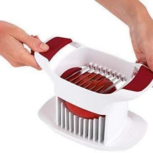 ATETO Tomato Slicer Perfect Tomato OnionPotatoesVegetable SlicerEgg Cutter Salad Maker with Safety Holder Plastic Stainless Steel Slicer CutterPack of 1 Multicolor - Image 3