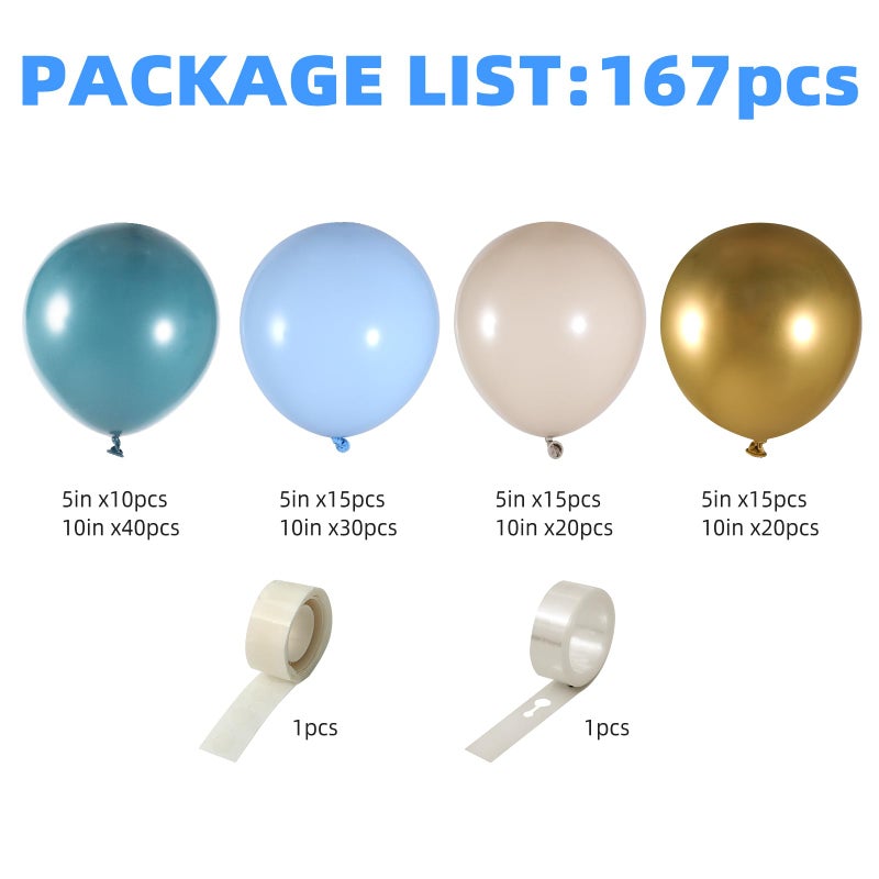 IHEPYQ Dusty Blue Balloon Arch Kit - 167pcs Balloon Arch Garland Kit Include White Sand Pastel Blue Ocean Blue Chrome Gold Balloon Perfect for Celebrating Baby Boys' Birthdays and Showers - Image 3