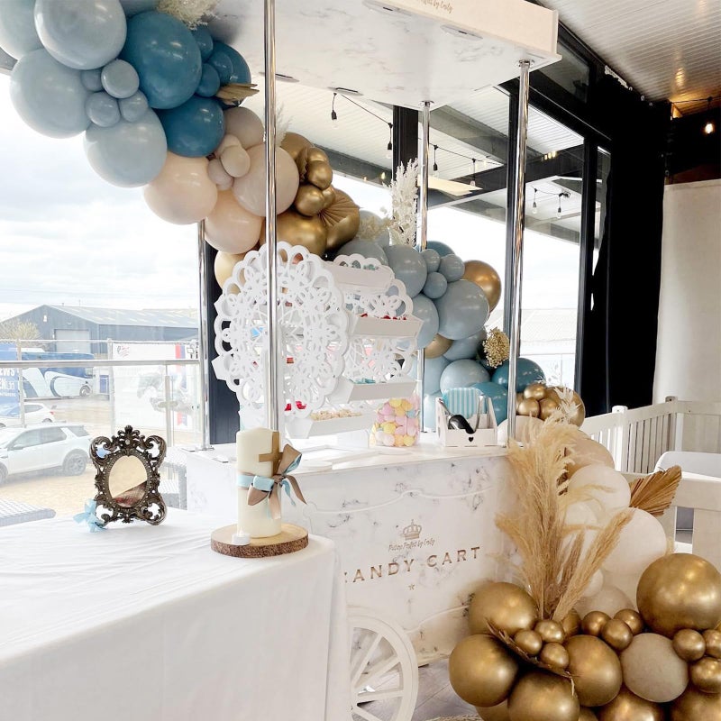 IHEPYQ Dusty Blue Balloon Arch Kit - 167pcs Balloon Arch Garland Kit Include White Sand Pastel Blue Ocean Blue Chrome Gold Balloon Perfect for Celebrating Baby Boys' Birthdays and Showers - Image 2