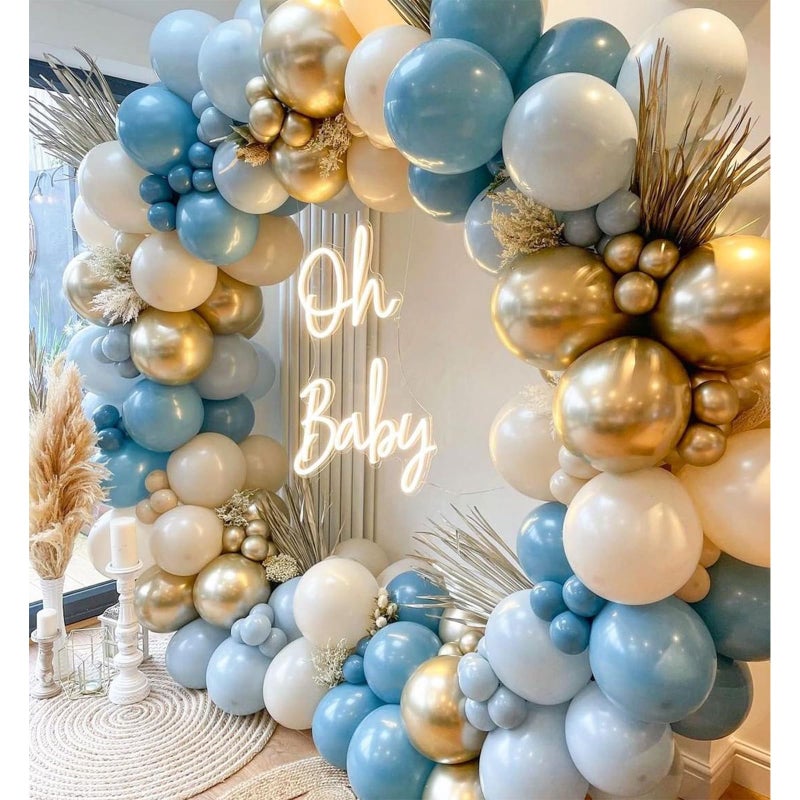 IHEPYQ Dusty Blue Balloon Arch Kit - 167pcs Balloon Arch Garland Kit Include White Sand Pastel Blue Ocean Blue Chrome Gold Balloon Perfect for Celebrating Baby Boys' Birthdays and Showers - Image 5