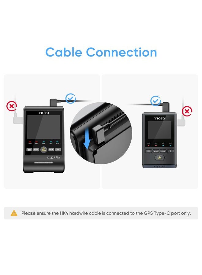 Viofo كابل HK4 Acc Hardwire، كابل USB-C للتوصيل المباشر لسلسلة A329/Sلسلة A229/A119Mini2/A139Pro/WM1/T130 كاميرا داش، حماية من الجهد المنخفض لوضع الوقوف (لا يتضمن وصلة الفيوز) - Image 5
