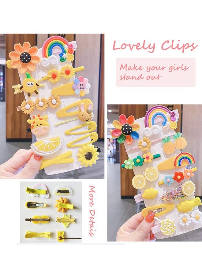 28 قطعة مشابك شعر لطيفة، إكسسوارات شعر عصرية للبنات بأشكال أزهار وفواكه بألوان قوس قزح وحلوى، غير قابلة للانزلاق، مثالية للفتيات، الأطفال، المراهقات والأطفال الصغار (أصفر متعدد الألوان) - Image 5