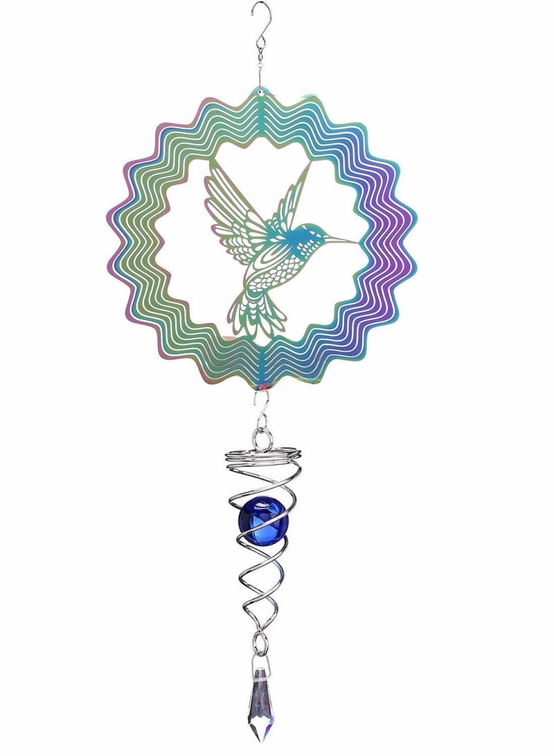 Y&D Hummingbird Wind Spinner Metal Garden Decor Sun Catcher 3D Hanging Kinetic Yard Art Decorations with Ball Spiral Tail for Backyard Indoor Patio Lawn - Image 1