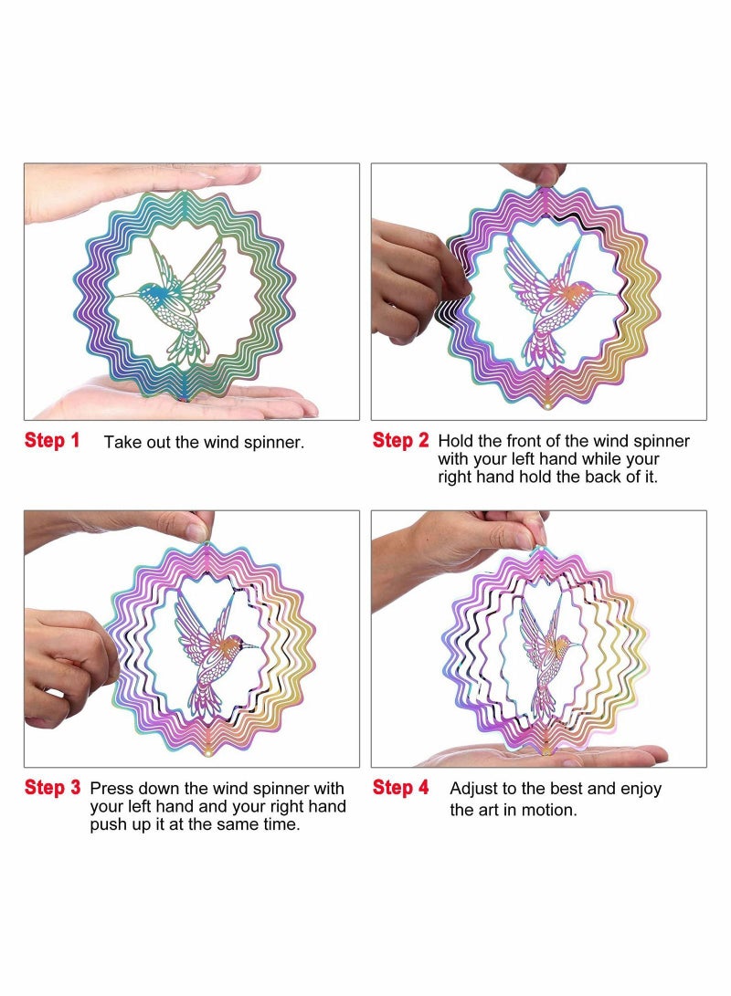 Y&D Hummingbird Wind Spinner Metal Garden Decor Sun Catcher 3D Hanging Kinetic Yard Art Decorations with Ball Spiral Tail for Backyard Indoor Patio Lawn - Image 5