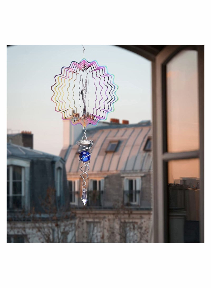 Y&D Hummingbird Wind Spinner Metal Garden Decor Sun Catcher 3D Hanging Kinetic Yard Art Decorations with Ball Spiral Tail for Backyard Indoor Patio Lawn - Image 4