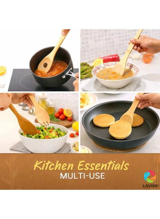 LAVISH Natural Wood Kitchen Utensil 5 Pcs Set | Heat-Resistant & Scratch-Resistant Cooking Tools | Wooden Spoon, Spatula, Slotted Spatula, Turner & Scraper | Non-Slip, Lightweight & Durable - Image 4