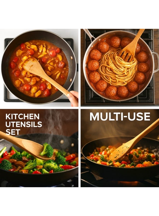 LAVISH Natural Wood Kitchen Utensil 5 Pcs Set | Heat-Resistant & Scratch-Resistant Cooking Tools | Wooden Spoon, Spatula, Slotted Spatula, Turner & Scraper | Non-Slip, Lightweight & Durable - Image 5