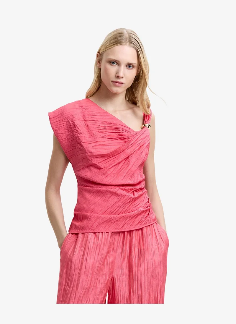 French Connection Women's Novie Crinkle Asymmetric Pink top