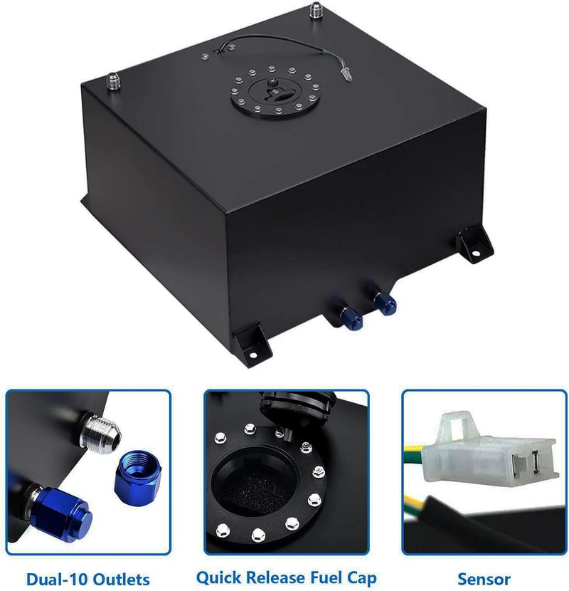 BOMLING 15 Gallon Fuel Cell with Level Sender & 6AN Fuel Line Kit - Black Aluminum Racing Tank - Image 4