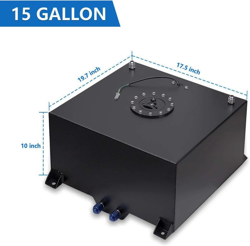 BOMLING 15 Gallon Fuel Cell with Level Sender & 6AN Fuel Line Kit - Black Aluminum Racing Tank - Image 3