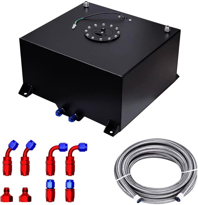BOMLING 15 Gallon Fuel Cell with Level Sender & 6AN Fuel Line Kit - Black Aluminum Racing Tank - Image 1