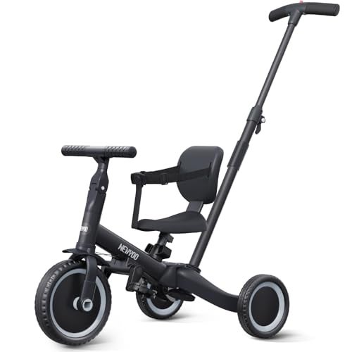 newyoo Toddler Bike Tricycle w Push Handle for 13 Year Old Birthday Gifts and Toys for Boys and Girls Birthday Convertible 5 in 1 Baby Balance Bike Kids Outdoor Riding Toys Black TR007 - Image 1