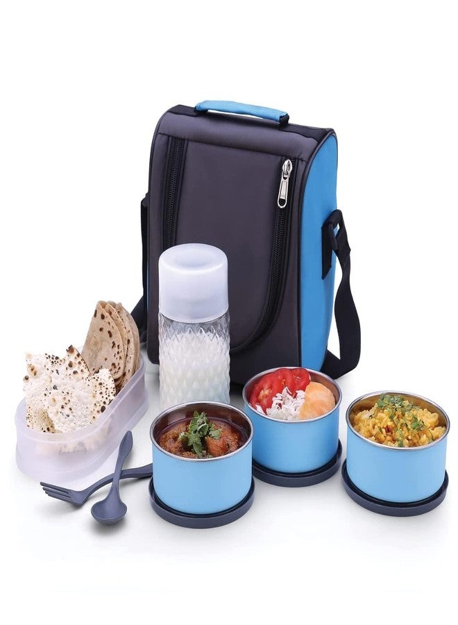 Jenon Stainless Steel Lunch Box Set with 3 Containers, 1 Casserole, Bottle & Spoons – Multi-Compartment Tiffin with Carry Bag for Office, School & Travel - Image 1