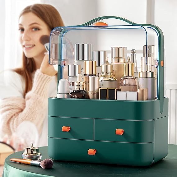 TONSYL Makeup Organizer Box Cosmetic Storage Modern Cosmetic Storage Holder Portable Handle Fully Open Waterproof Lid Dustproof Drawers Acrylic Dressing Table Great Bathroom, Dresser, Countertop - Image 5