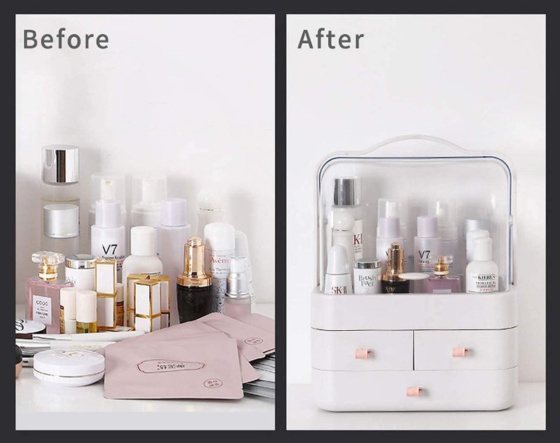 TONSYL Makeup Organizer Box Cosmetic Storage Modern Cosmetic Storage Holder Portable Handle Fully Open Waterproof Lid Dustproof Drawers Acrylic Dressing Table Great Bathroom, Dresser, Countertop - Image 2