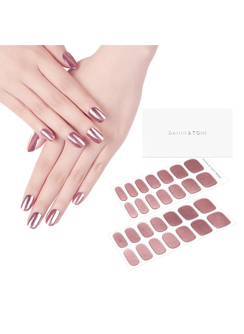 DANNI & TONI - DANNI & TONI Semi Cured Gel Nail Strips Rose Gold (Champagne Shine) Mirror Gel Nail Stickers Metalic Nail Wraps 28 Stickers - Image 1