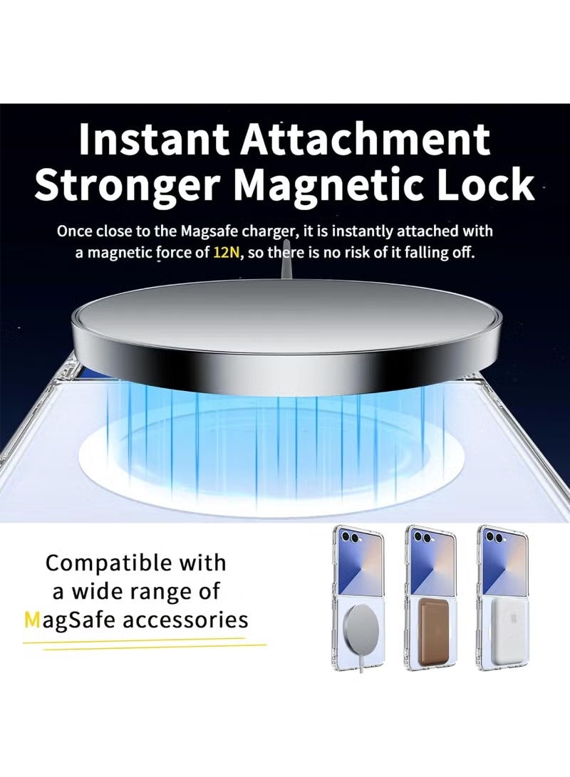 For Galaxy Z Flip 7 Case Clear Compatible with MagSafe, Magnetic Slim Fit Crystal Transparent Skin Cover Anti-Yellowing Anti-Slip (Clear) - Image 5