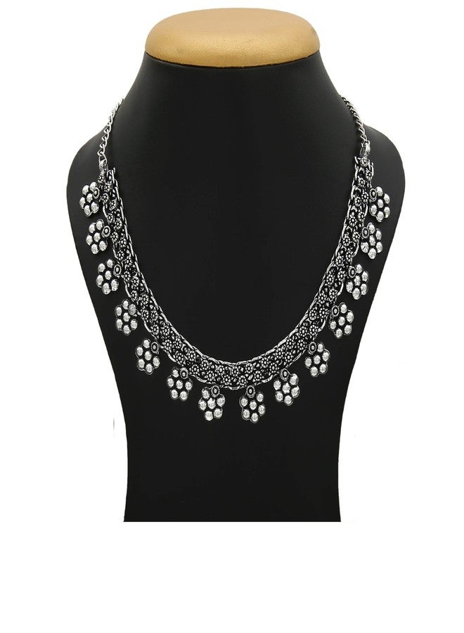 Sasitrends Oxidised Silver Flower Drop Necklace - Image 3