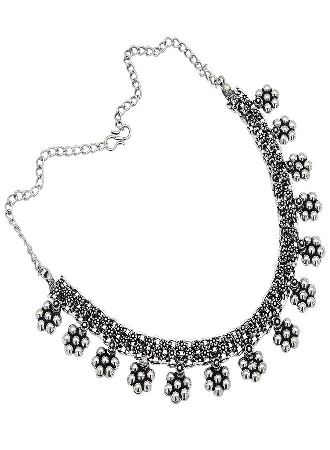 Sasitrends Oxidised Silver Flower Drop Necklace - Image 2