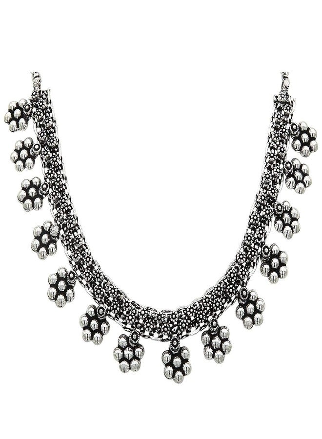 Sasitrends Oxidised Silver Flower Drop Necklace - Image 1