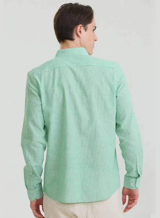 FELIX HARDY Green Men's Cotton Linen Blend Long Sleeve Shirt for Men | Best Price UAE