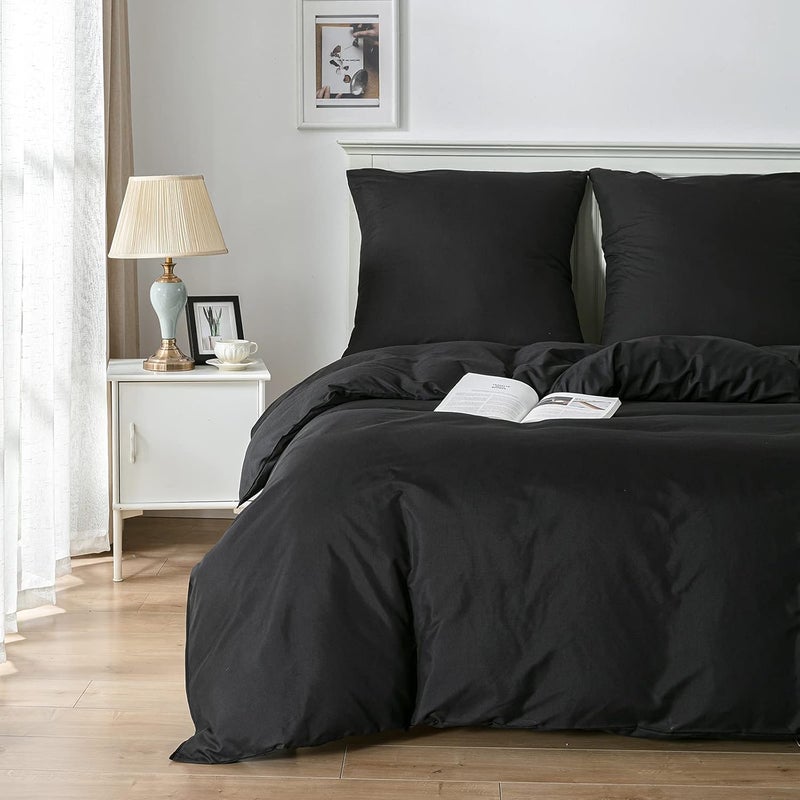 Good Nite Bed Linen 200 x 200 cm 3-Piece Black Bed Linen Sets Microfibre Duvet Cover 200 x 200 cm + 1 Pillowcase 80 x 80 cm Breathable Soft - Image 2