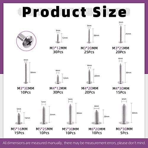 Swpeet 200Pcs 681012 304 Stainless Steel Phillips Truss Head Self Tapping Screws Phillips Cross Drive Wood Screws Sheet Metal Screws Assortment Kit for Sheet Metal Wood PVC Plastic - Image 3