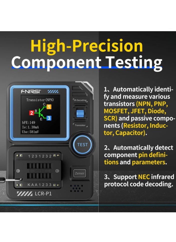 FNIRSI LCRP1 Transistor Tester, Portable Transistor Capacitor Tester, Multifunction SMD Electronic Component Tester, Diode Triode Capacitance Resistance Meter, (1pc, Black)  - Image 2