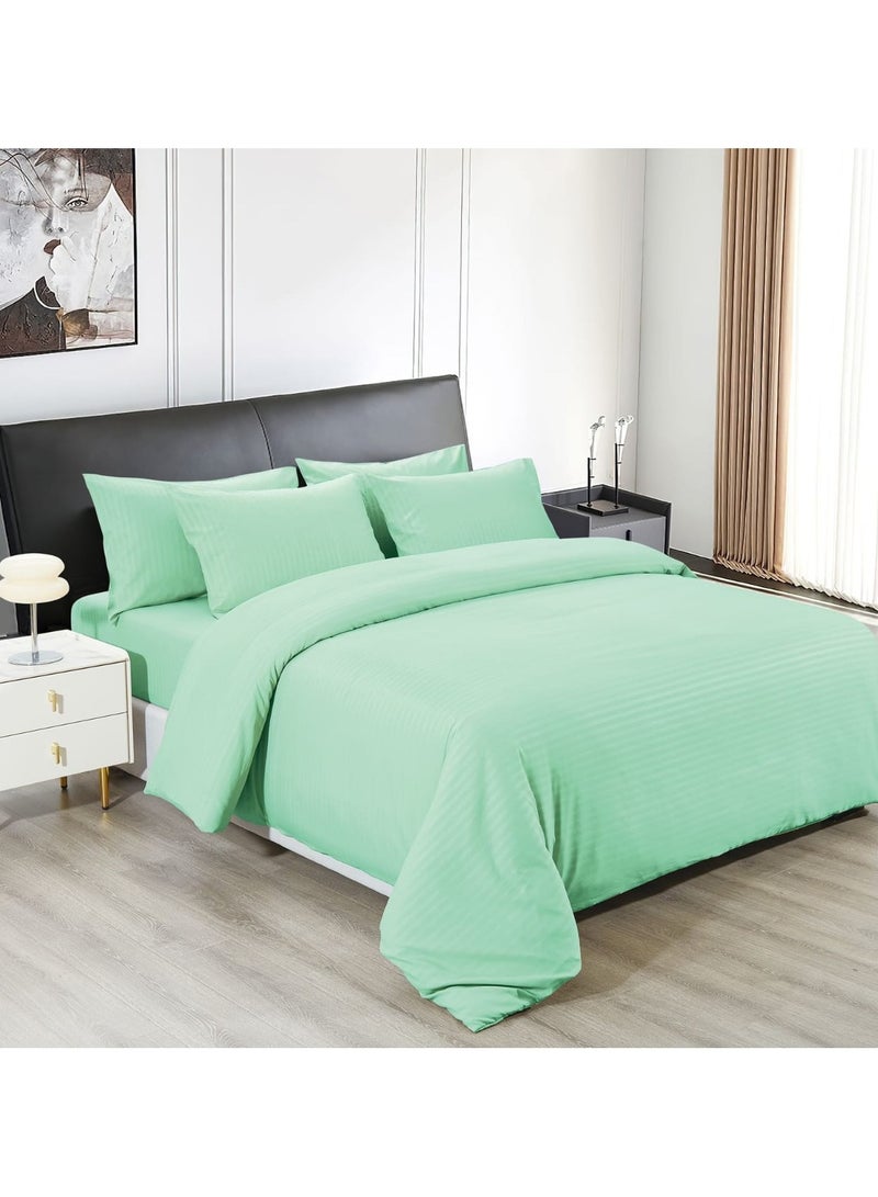 AL RAID King Bed Sheet Set Soft and Breathable Cotton Bed Sheet - Striped 6-Piece Set Include 1 Duvet Cover 220x240cm with 1 Fitted Sheet 200x200+25cm and 4 Pillowcases 50x70cm -