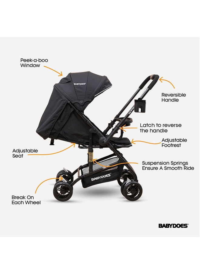 BABYDOES OLLA R+ Baby Stroller with Reversible Handle 5-point safety harness And Easy One-Hand Fold Cup Holder 0 To 4 Year Up To 20 Kg Black  - Image 2