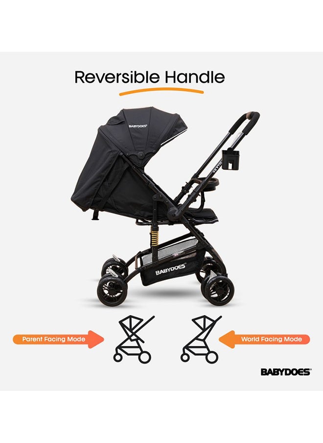 BABYDOES OLLA R+ Baby Stroller with Reversible Handle 5-point safety harness And Easy One-Hand Fold Cup Holder 0 To 4 Year Up To 20 Kg Black  - Image 4