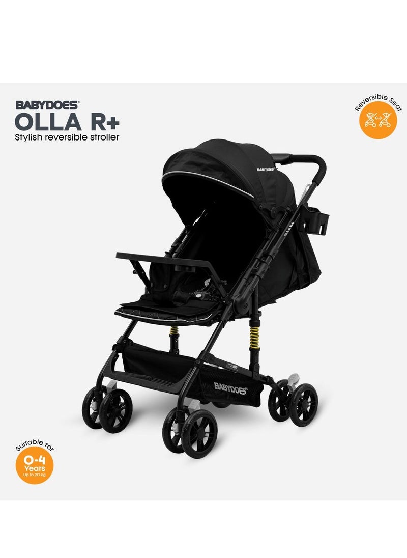 BABYDOES OLLA R+ Baby Stroller with Reversible Handle 5-point safety harness And Easy One-Hand Fold Cup Holder 0 To 4 Year Up To 20 Kg Black  - Image 1