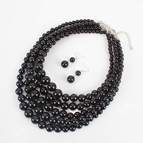 KOSMOS-LI Multi Layer Pearl Strand Necklace Bracelet And Earring Faux Ivory Pearl Women Jewelry Set - Image 3