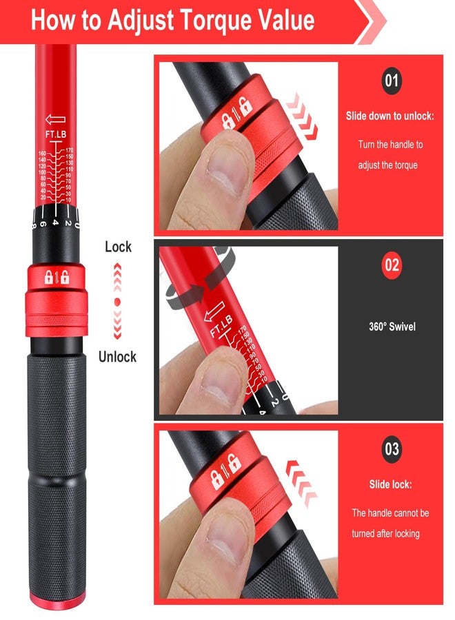 ATsafepro Torque Wrench-10-170 FT-LB,Torque Wrench1/2 Inch-±3% Accuracy with 72 Teeth Dual-Direction Adjustable for Car & Motorcycle，Truck - Image 4