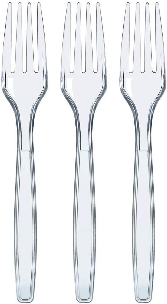 Prestee Clear Plastic Forks 100 Count  Heavy Duty Disposable Forks Crystal Clear Silverware Durable Plastic Utensils for Parties Events and Catering  Bulk Flatware Set for Any Occasion