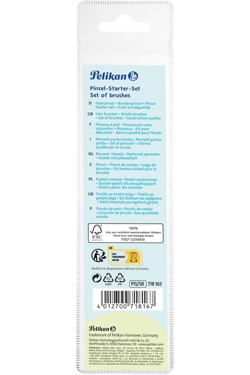 بيليكان Pelikan 5‑Piece Starter Paint Brush Set 718163 – Mixed Hair & Bristle Brushes for School & Hobby Painting - Image 4