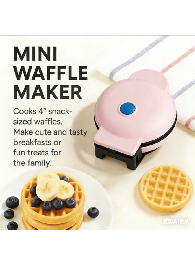 Pink Mini Waffle Maker with Quick Heating, Ceramic Coated, Toxin-free, made without PTFEs, PFOAs & other PFAs for Safer & Healthier Cooking, Easy to Clean, Perfect for Kids and Families, 2-Year Warranty 420 W WM100 Aqua - Image 1