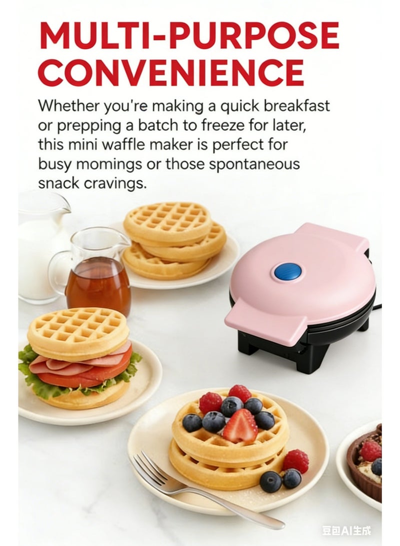 Pink Mini Waffle Maker with Quick Heating, Ceramic Coated, Toxin-free, made without PTFEs, PFOAs & other PFAs for Safer & Healthier Cooking, Easy to Clean, Perfect for Kids and Families, 2-Year Warranty 420 W WM100 Aqua - Image 3