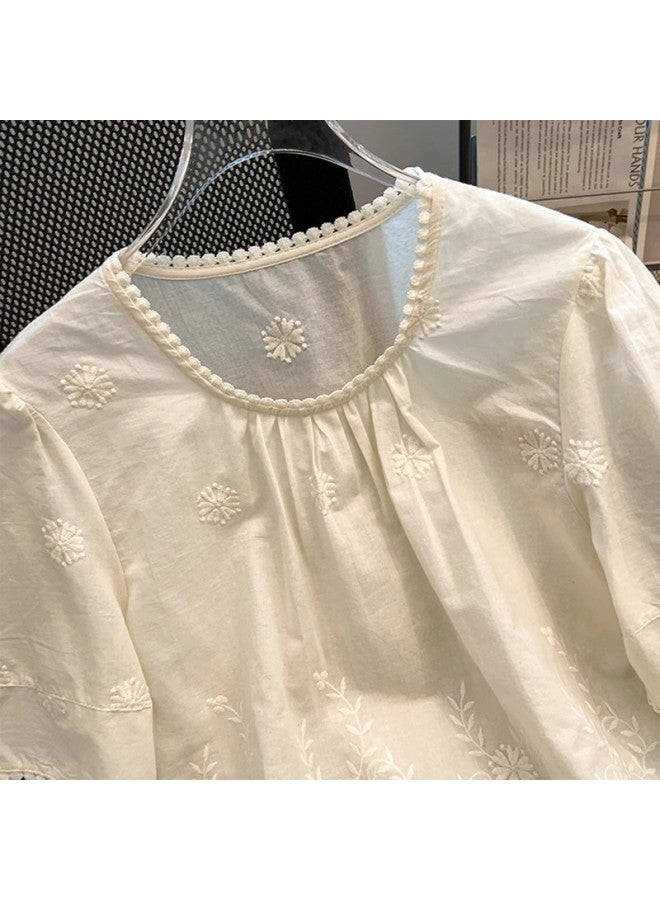 XINYANG french Round Neck Lace Blouse Women's 2025 Summer Embroidered Lace Shirt - Image 3