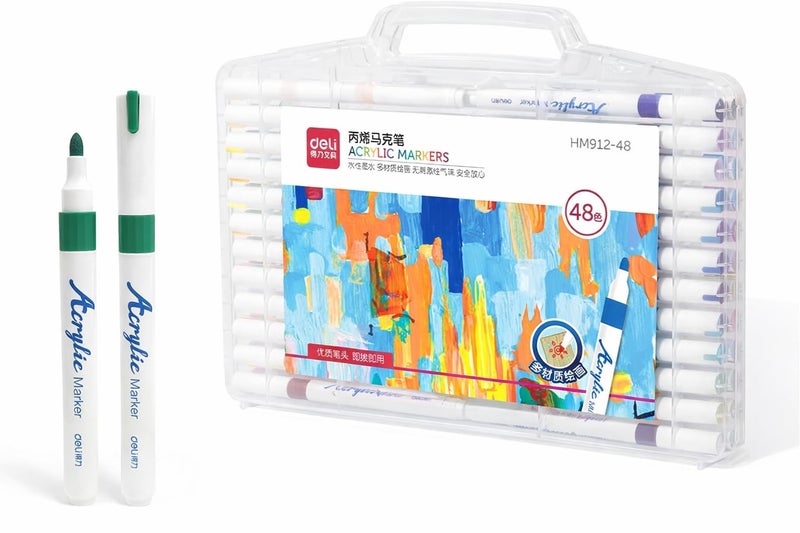 deli Acrylic Paint Markers 48 Colors Professional WaterBased Art Markers for Wood Canvas Plastic Metal Craft Projects - Image 2